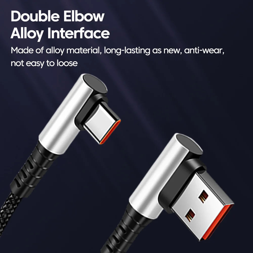 6A USB Type C to Type C Cable For Power Bank 25CM 50CM Fast Charging Data Game Cable For iPhone 15 Huawei Xiaomi 90 Degree