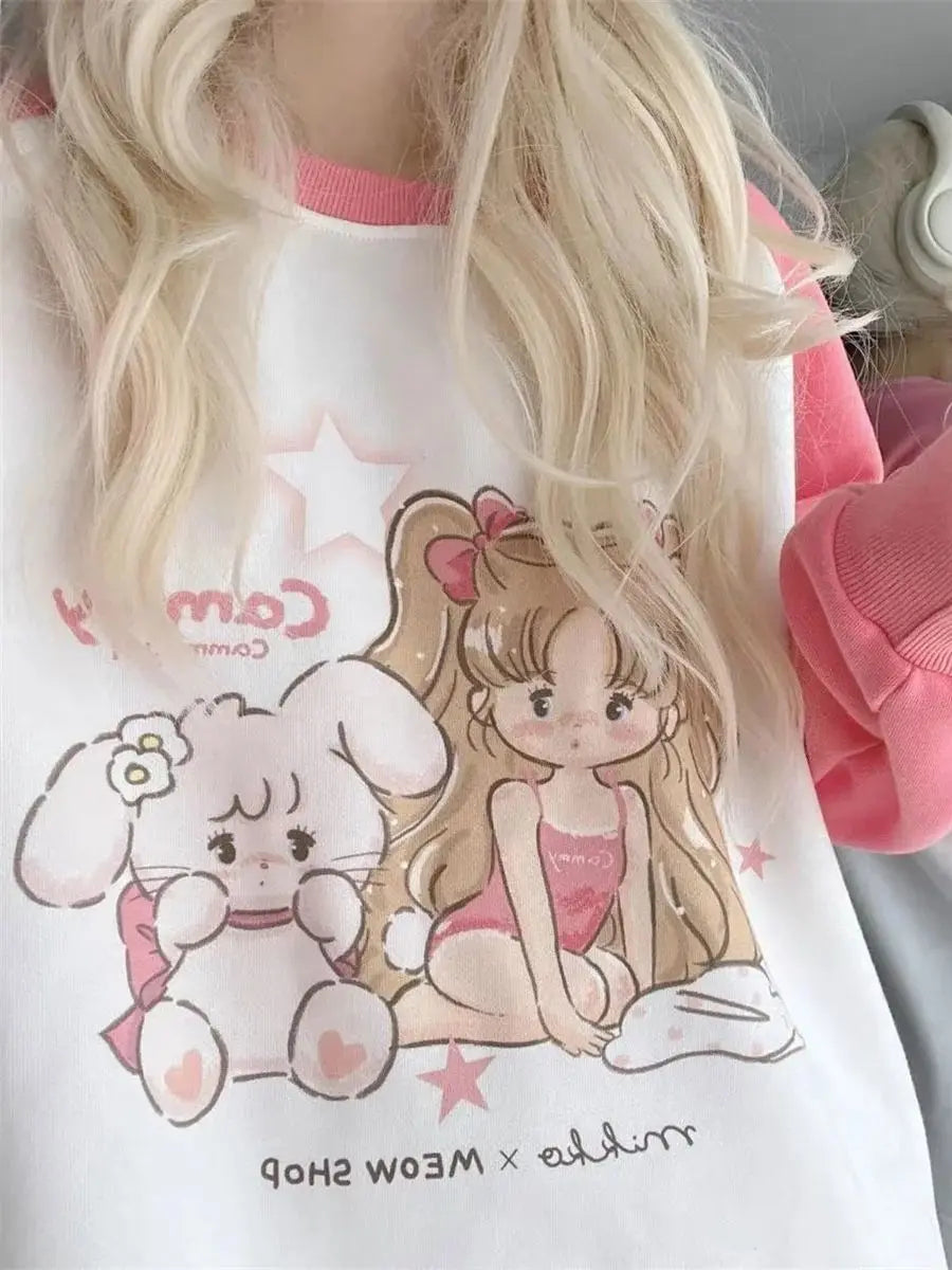2025 Ropa Mujer Japanese Hoodies Women Clothing Long Sleeve O-neck Oversized Tops Anime Fashion Casual Sweet Y2k Sweatshirts