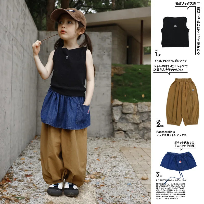 RomperDew Children's Suits Girls Sleeveless T-shirt Summer Children's Trousers Girls Vests Organic Cotton Baby Clothes T-Shirts