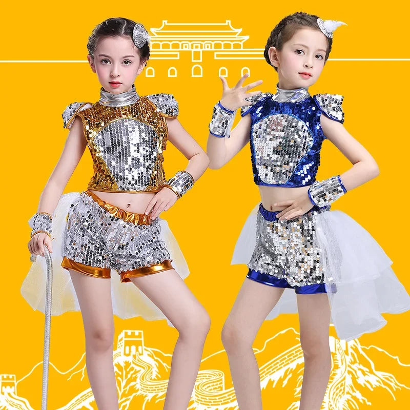Show 2 Piece Set Children Costumes Summer Baby Girl Clothes Robe Fille Sequin Fashion Teen Boy Outfit Roupa Infantil Kids Suit