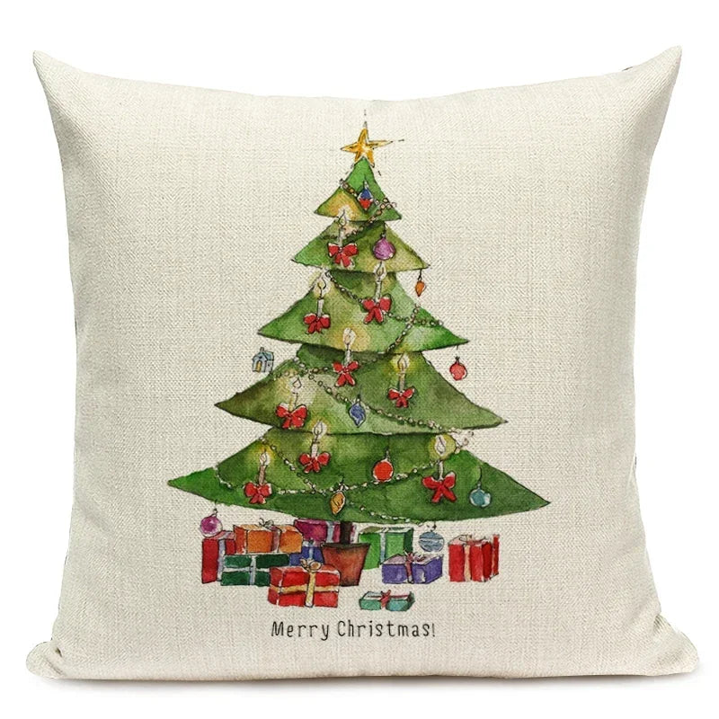 1pcs/SET Christmas Tree Pattern Linen Throw Pillow Case, Decorative Cushion Cover, Car, Home, Sofa Decor, Merry Christmas
