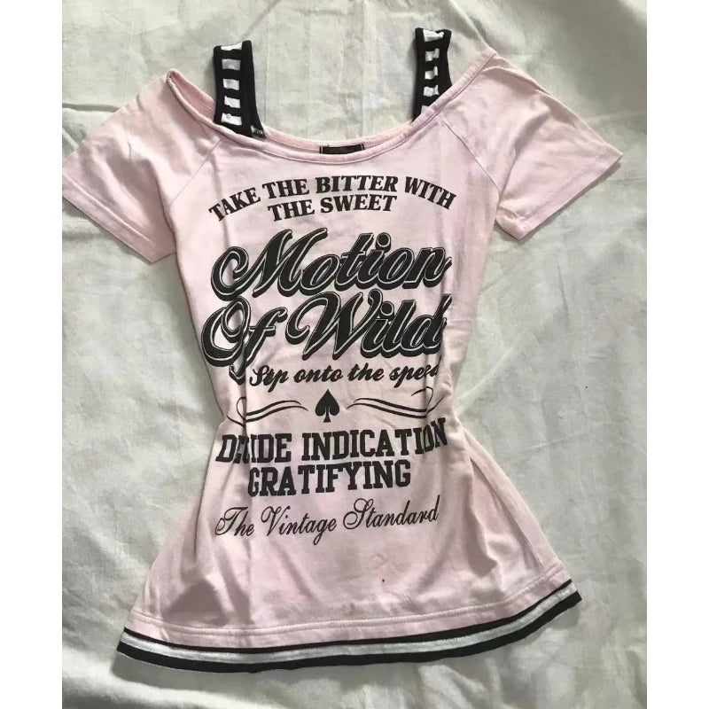 2025 Ropa Mujer Summer Tshirts for Women V-neck Short Sleeve Tunic Camisetas Pink Print Tees Crop Tops Casual Chic Y2k T-shirt