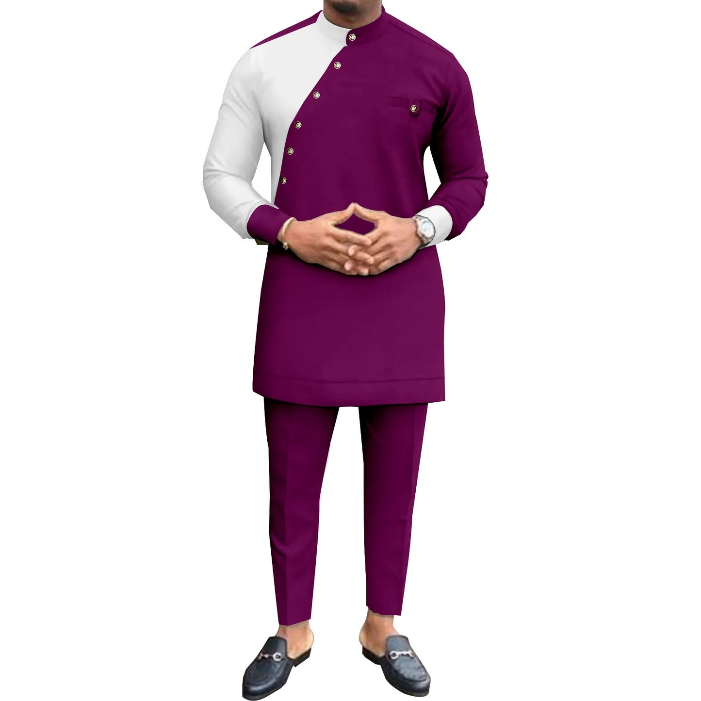 New Casual Fashion African Ethnic Solid Color Men's Casual Suit Jacket + Pants Ropa Hombre Roupas Maculinas 반바지 Men Clothing