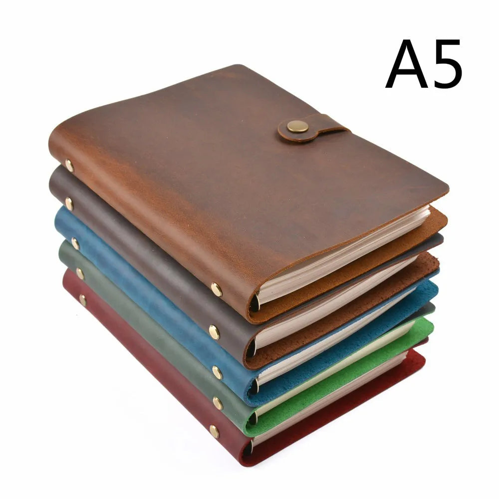 Retro Cowhide A5 Loose-leaf Notebook Handmade European-style 6-hole Notepad Crazy Horse Leather Book for Friend's Birthday Gift