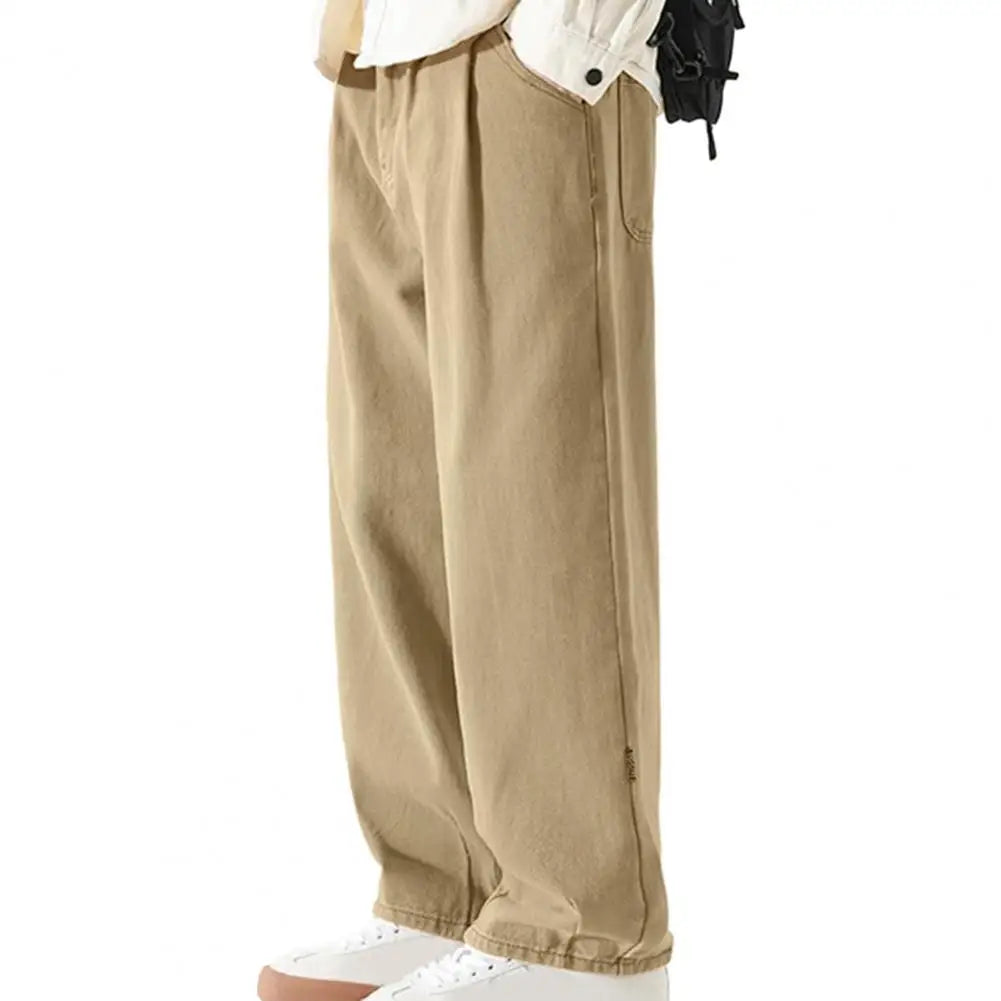 Pants for Men Trendy Wide-leg Trousers Breathable Wide-leg Men's Work Pants Retro Style Versatile Solid Color Trousers