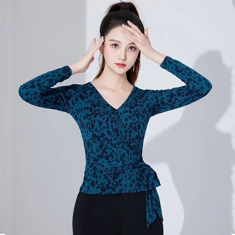 Top Female Adult Long Sleeve Latin Dance Dress Modern Dance Social Dress National Standard Practice Costume ropa mujer