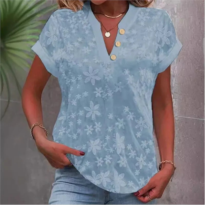 Blusa Mujer Tendencia 2025 Women Casual Short Sleeved Tight Fitting Top, Light Colored Top, V-neck, White 2025 Blusas Para Mujer