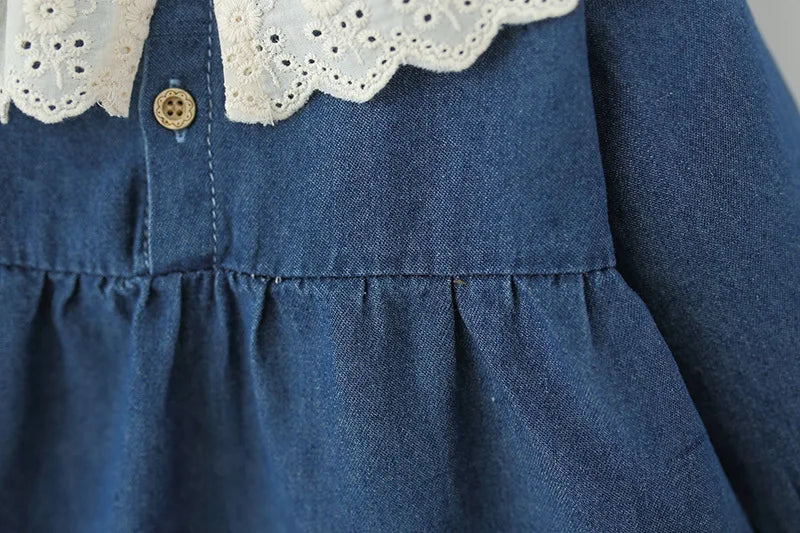 Children's Clothing Autumn Girls' Dress Children's Long-sleeved Foreign Denim Skirt Children's Baby Lace Collar Princess Dress