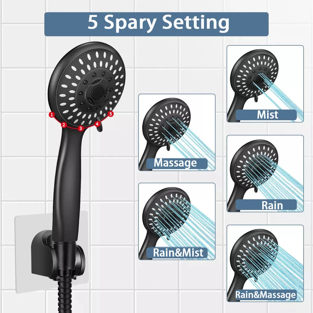 Bathroom Concealed 6-inch ABS Pressurized Shower Set Matte Black Showerhead Combination Toilet Top Spray Shower