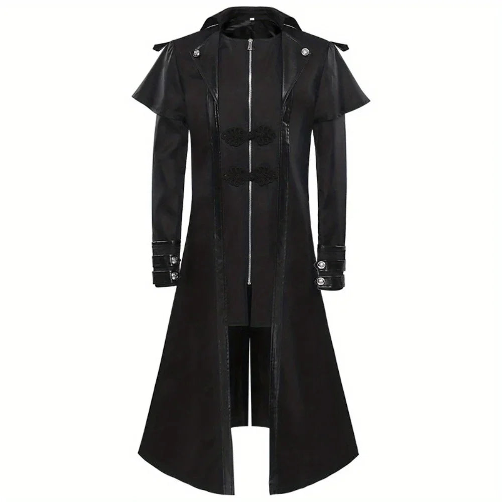 New European and American Men's Formal Attire - Medieval Retro Costume Men's Mid-Length Punk Retro Tailcoat