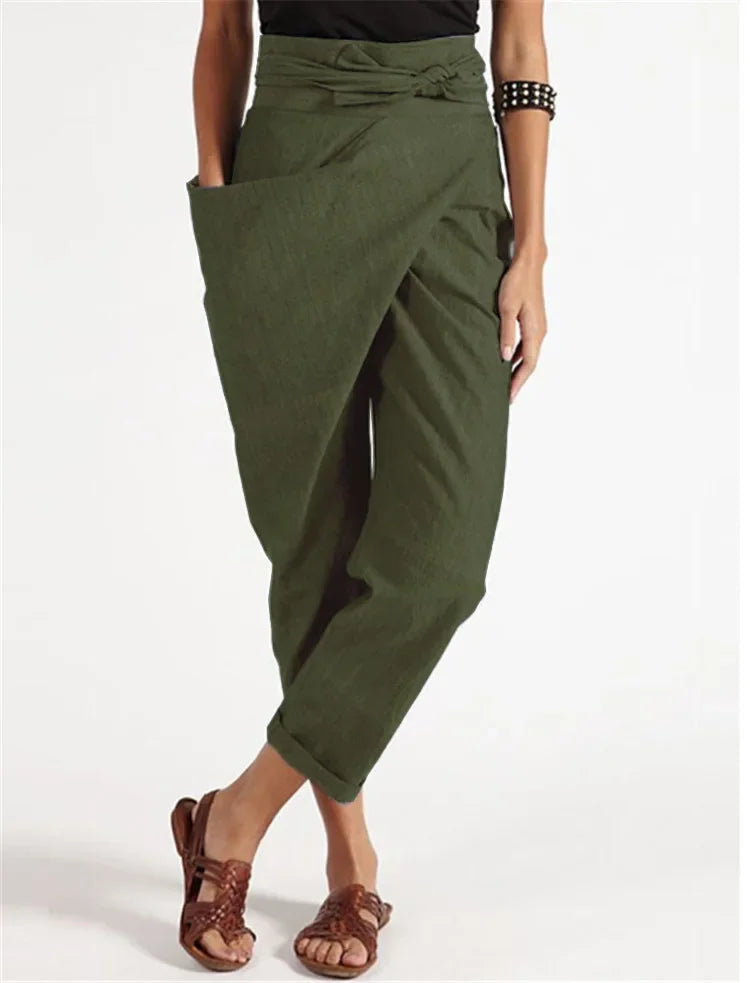 Women's Wide Leg Pants women Trousers Elastic Waist Cargo Casual Pants With Band Irregular lace up cropped pants ropa mujer