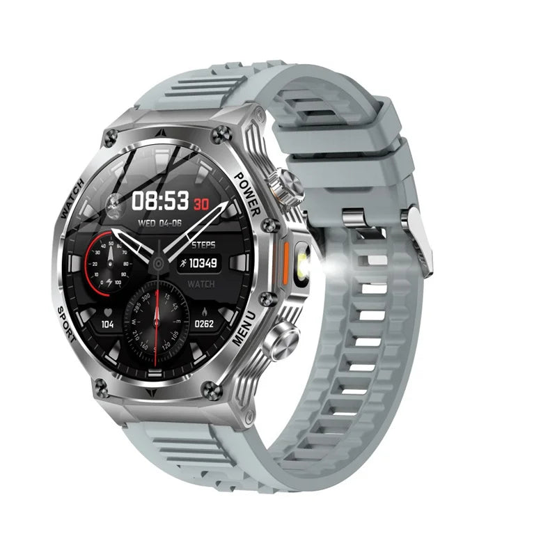 Smart Watch AK82 Men Outdoors Sports Fitness Tracker LED Flashlight BT Calling Health Monitoring 800Mah Large Battery Smartwatch