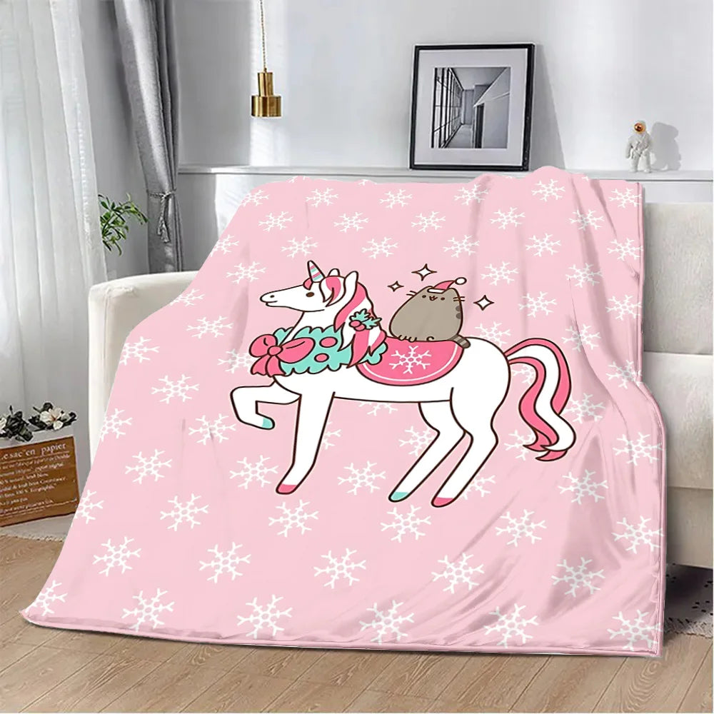 Cartoon Printed Blanket Picnic Blankets Cute Pusheens Cats Warm Blanket Soft and Comfortable Blanket Home Travel Birthday Gift