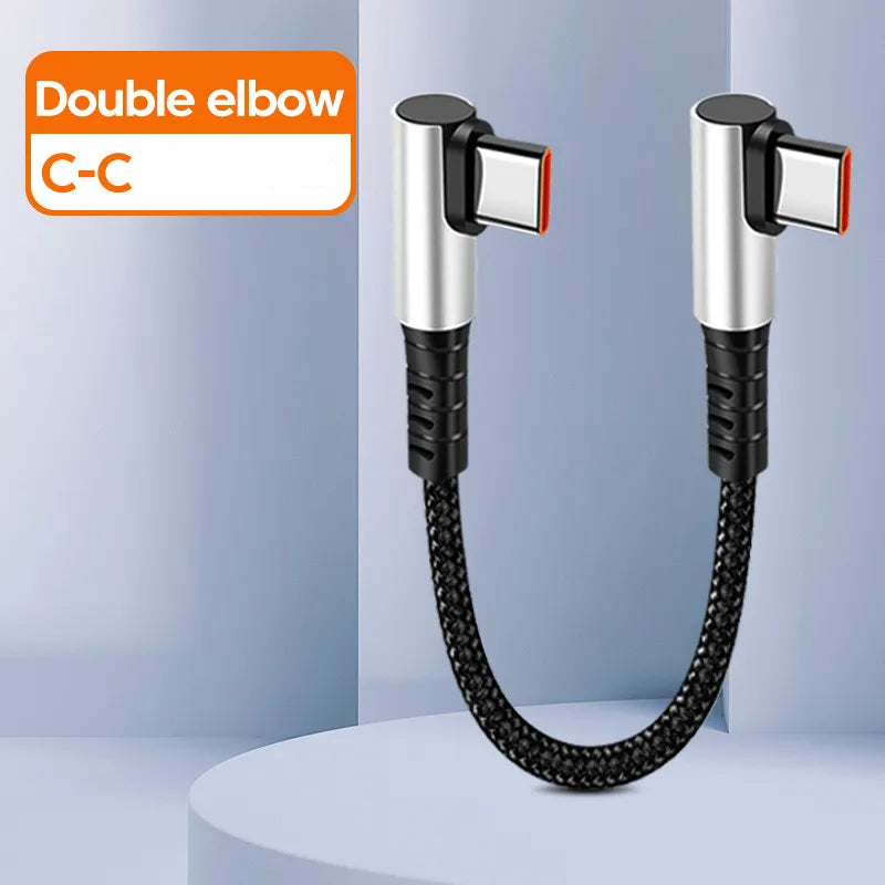 6A USB Type C to Type C Cable For Power Bank 25CM 50CM Fast Charging Data Game Cable For iPhone 15 Huawei Xiaomi 90 Degree
