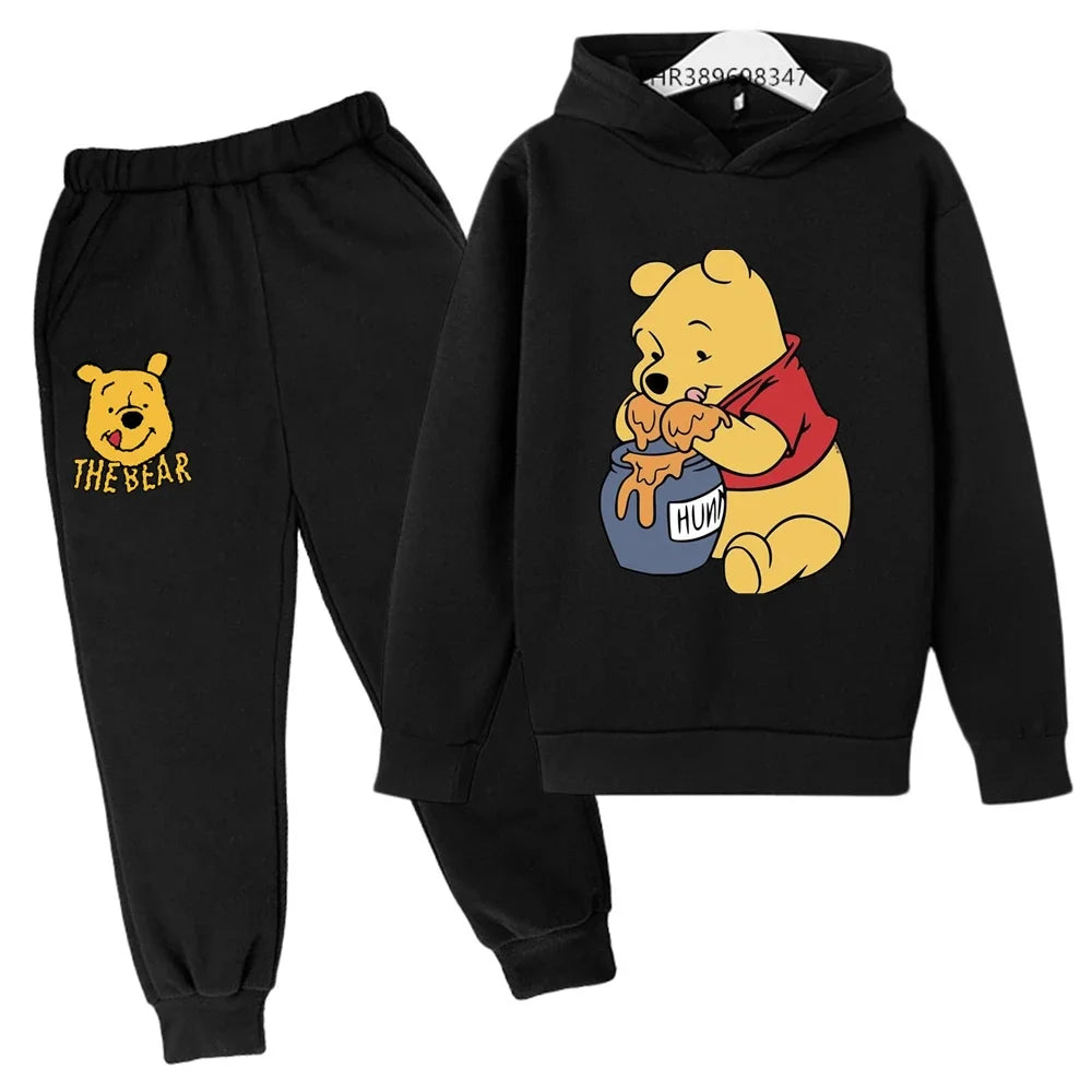 Ropa para niños Little Bear Otoño Invierno edad 3-12 niños niñas abrigo niños Sudadera con capucha + Pantalones conjunto negro