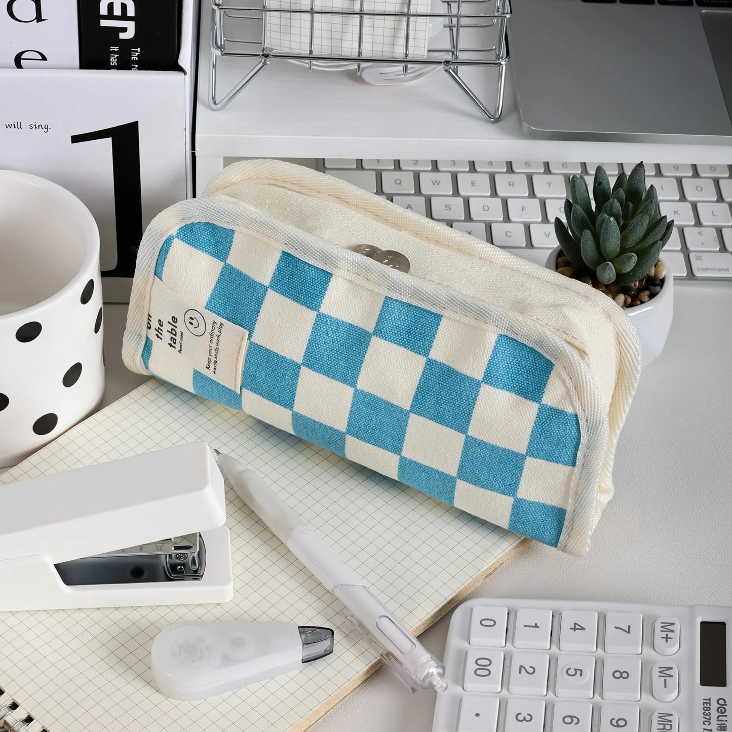 Simple Black and White Plaid Canvas Pencil Case School pencil case Kawaii Stationery Storage Bag aesthetic stationery