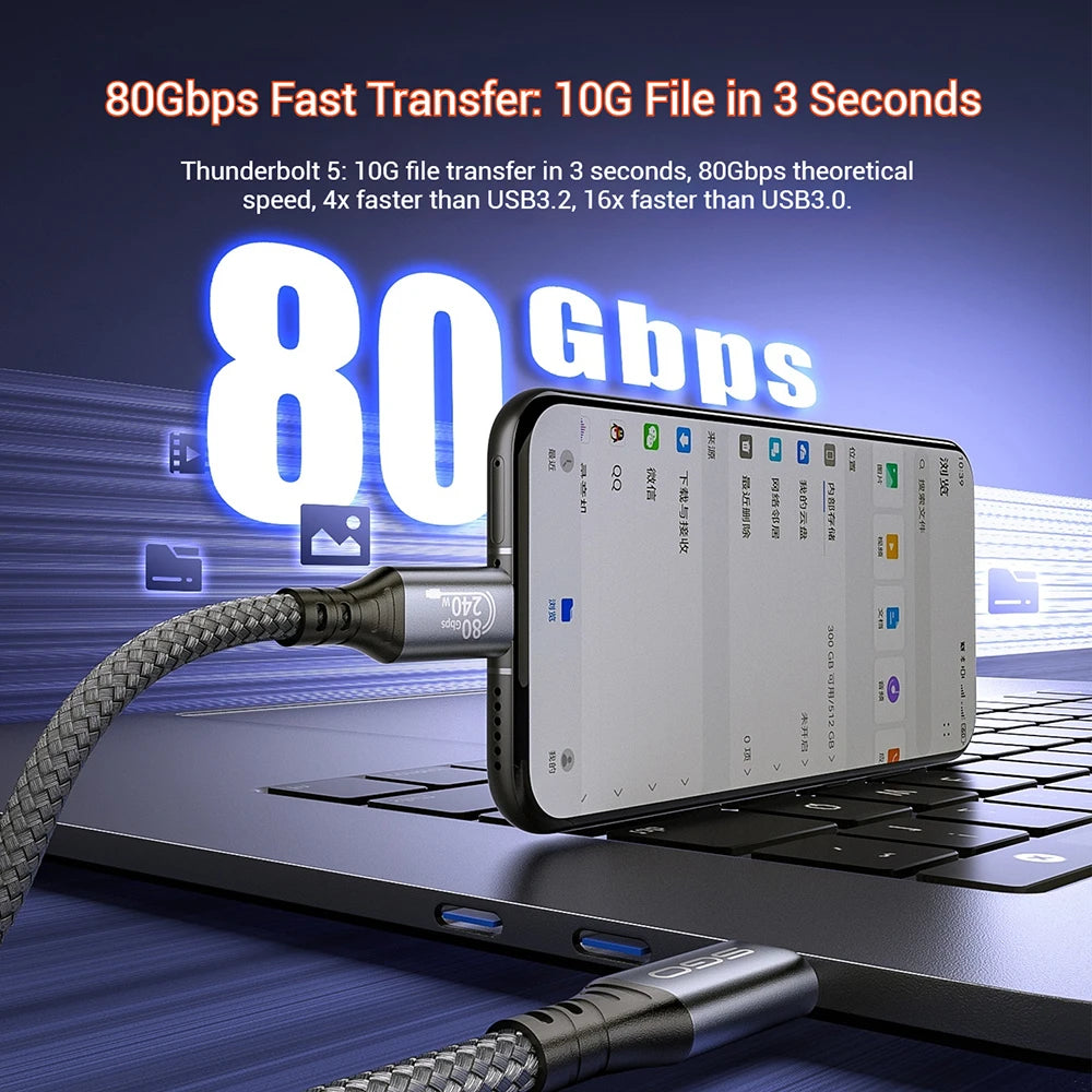 USB C Cable 80Gbps USB 4 Cables 240W Gen 4 Data Cable Compatible with Thunderbolt 5 Cable Right Angle 90 Degree USB Type-C Cable