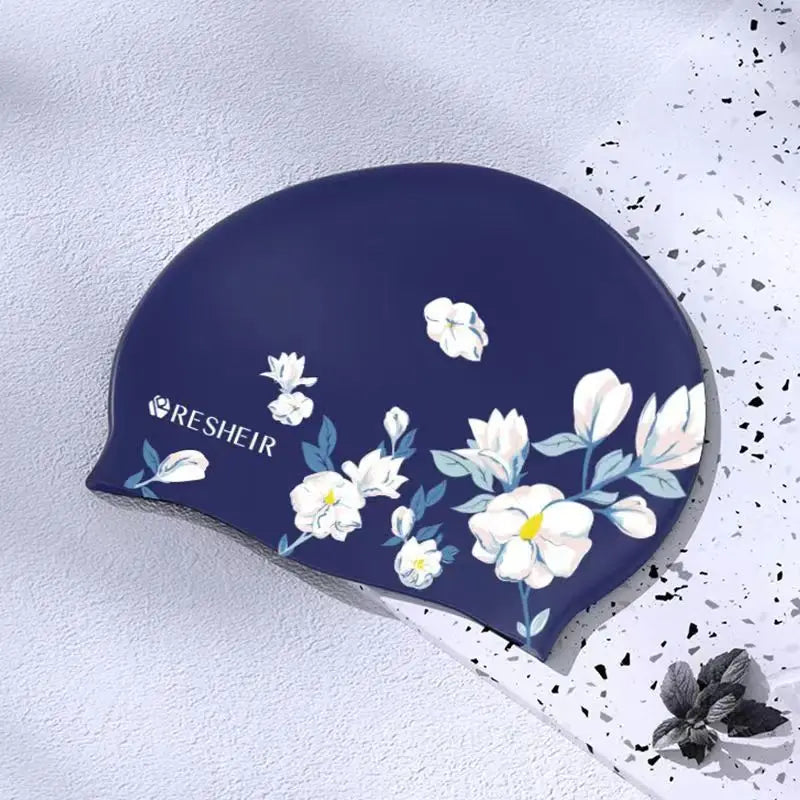 Silicone Swimming Cap Waterproof High Elastic Swim Cap for Women Long Hair Comfortable Adults Printed Swimming Cap