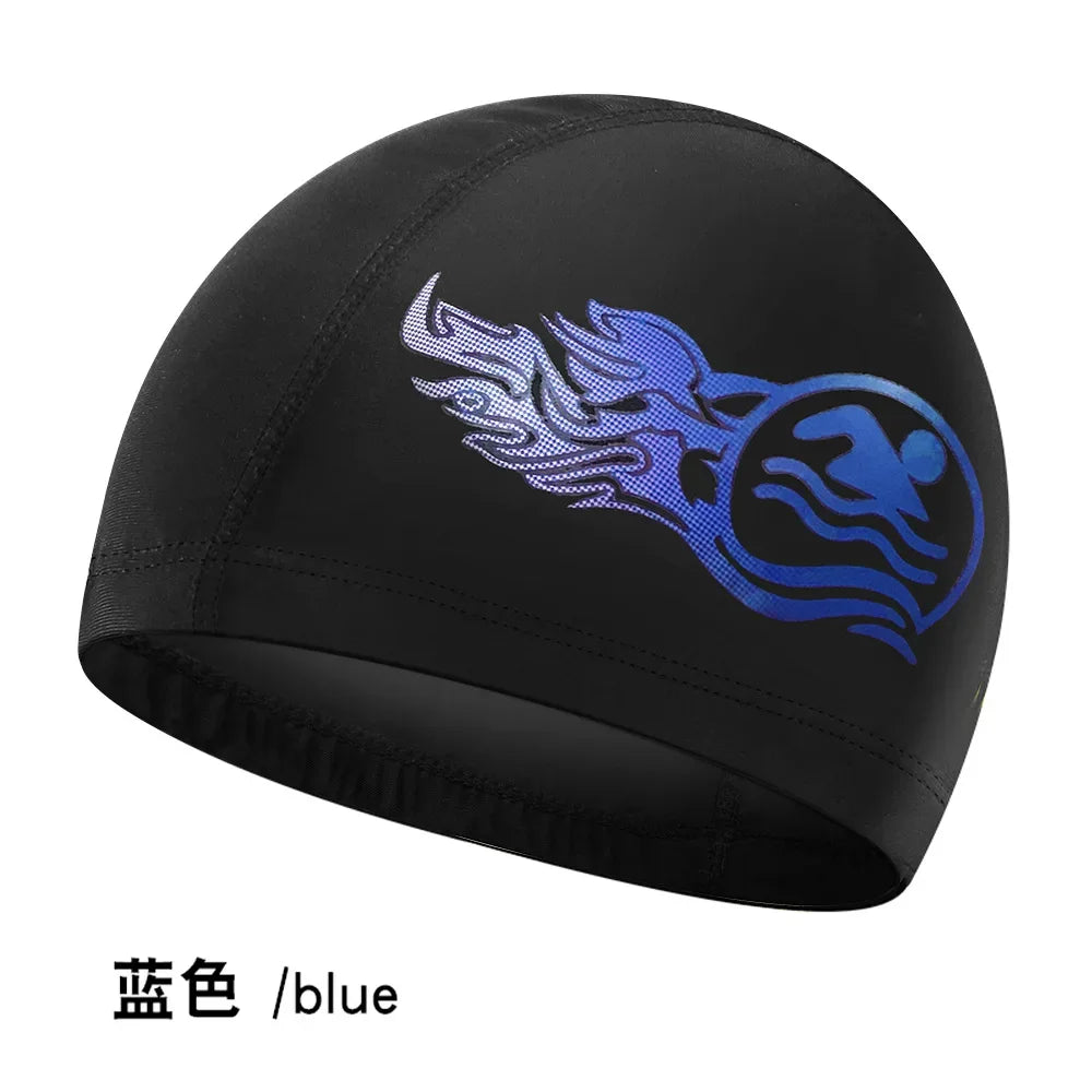 Fashion Adult Swim Cap Unisex Flame Printed Swimming Cap Comfortable Non Slip Fabric Swimming Caps Swimming Accessories
