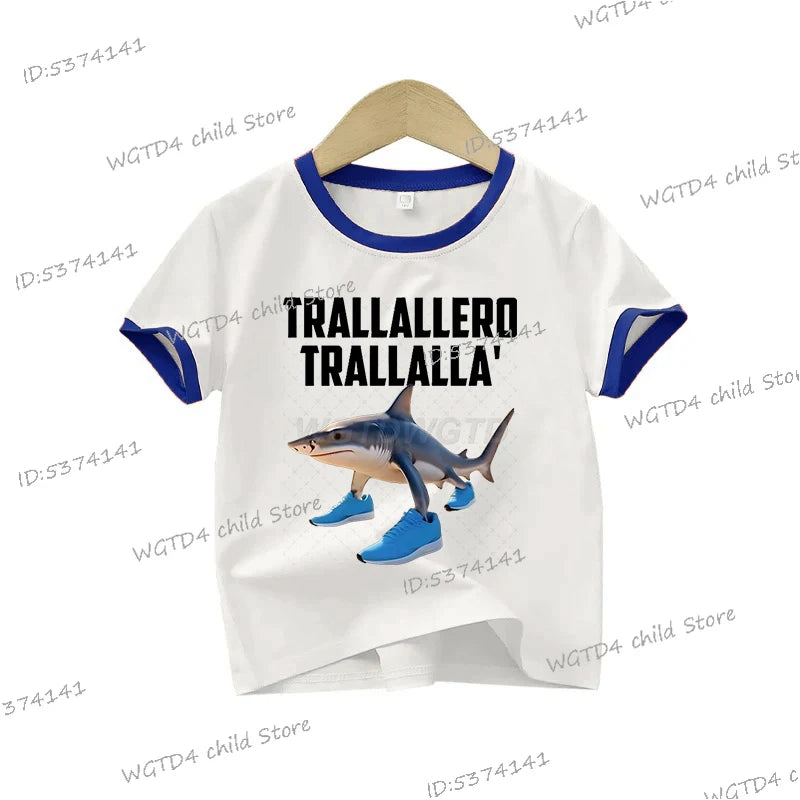 Children's Clothing Italian Brainrot Tralalero Tralala Printed T-shirt for Children Fashion Shark Lover Funny Meme Boys Clothes