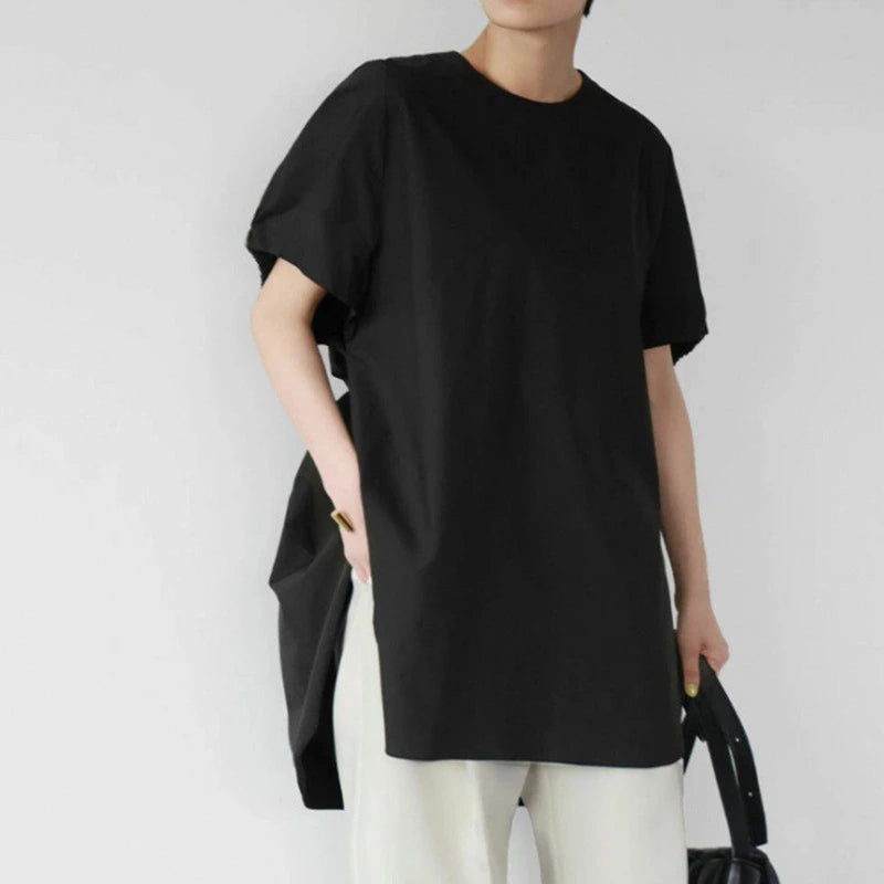2025 Ropa Mujer Korean Tshirts for Women Short Sleeve O-neck Temperament Summer Chic Tops Casual Fashion White Irregular T Shirt