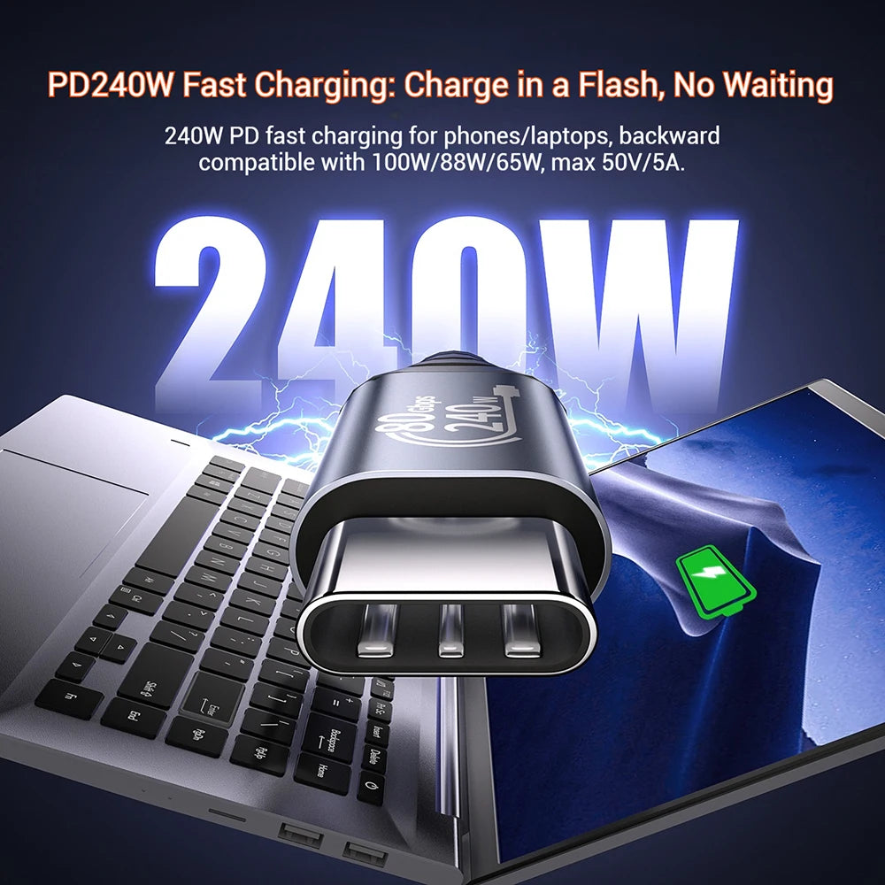 USB C Cable 80Gbps USB 4 Cables 240W Gen 4 Data Cable Compatible with Thunderbolt 5 Cable Right Angle 90 Degree USB Type-C Cable