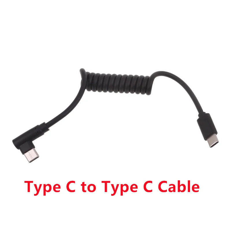 60W Fast Charging USB C to USB2.0/USB A to Micro USB/Type C to Type C Coiled Cable 90 Degree Right Angle Designs Cable for Smart