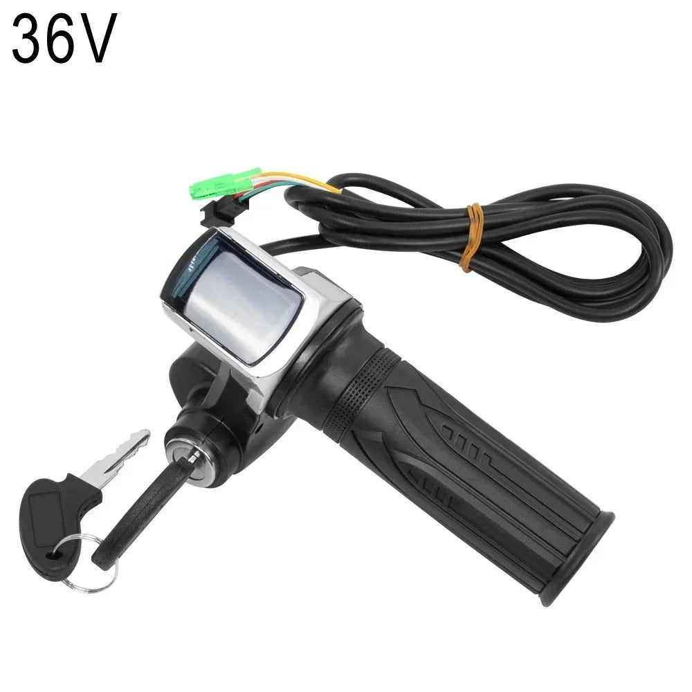 36V 48V 60V Electric Bicycle Throttle Grip E-bike Handlebar with Lock Ebike Scooter Accelerator Power Indicator Key LED Display