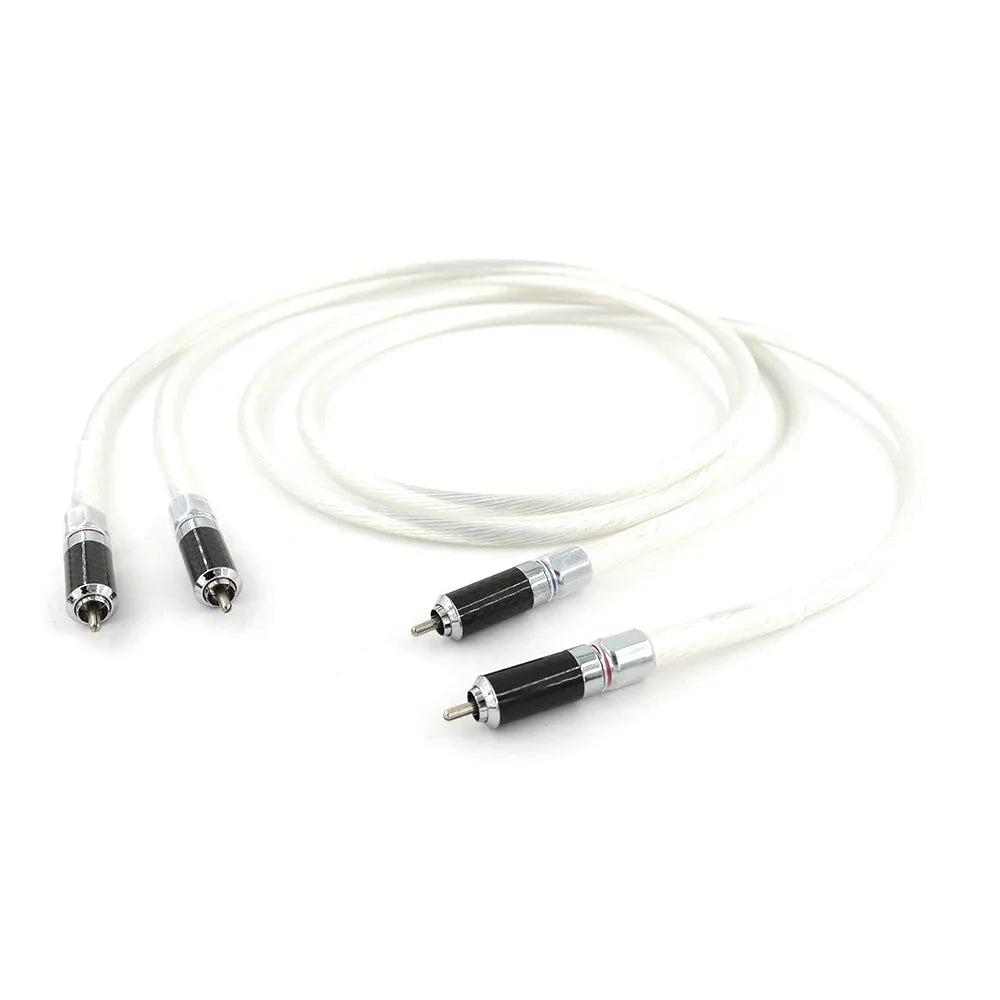HiFi RCA Audio Cable 12 Strands OCC Silver Plated Wire With Locking Carbon Fiber RCA Plug Cable HiFi 2RCA to 2RCA Cable