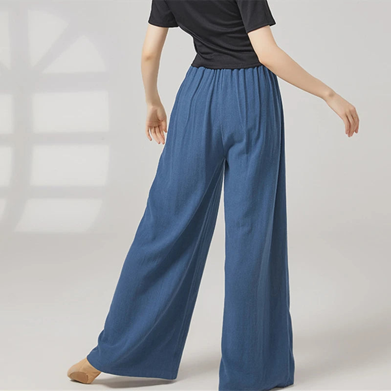 Modern Dance Pant Women Pleat Wide-Leg Trousers Long Straight Elastic Waist Casual Daily Wear Classical Stage Training Costumes