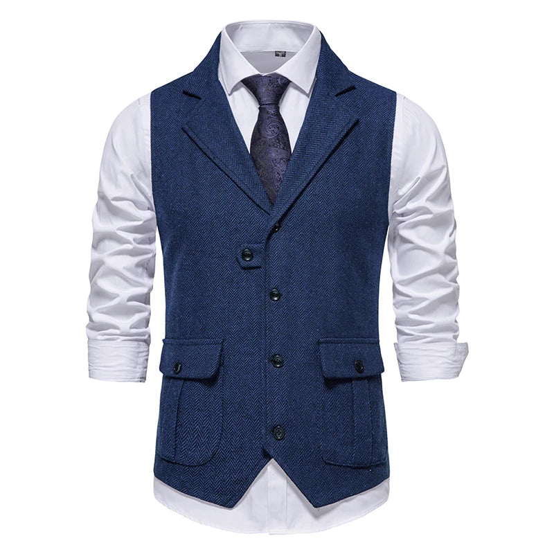 Costume Homme Vintage Suit Vest Men Herringbone Tweed Gentleman Elegant Wasitcoat Mens Business Formal Dress Vest Chaleco Hombre