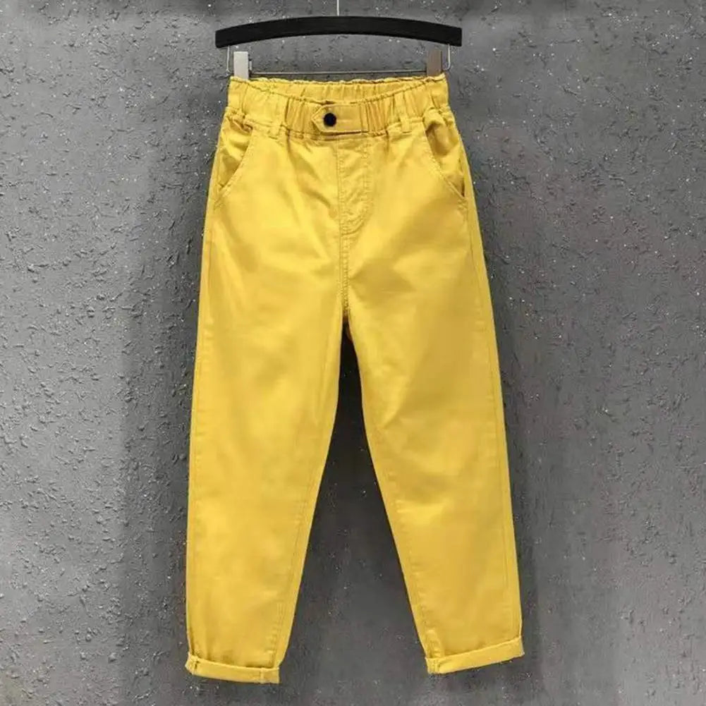 Women Fashion With Pockets Satin Cargo Pants Vintage High Waist Harem Fly Female Trousers Mujer