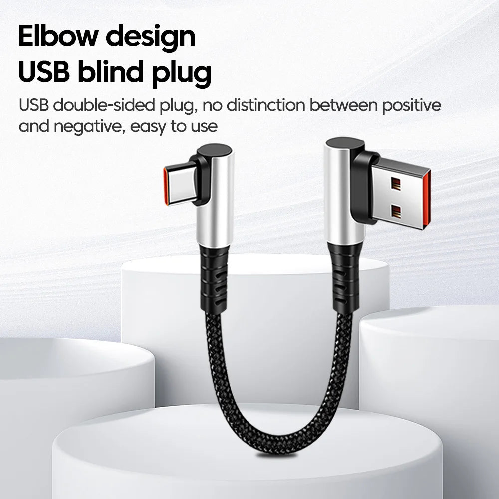 6A USB Type C to Type C Cable For Power Bank 25CM 50CM Fast Charging Data Game Cable For iPhone 15 Huawei Xiaomi 90 Degree