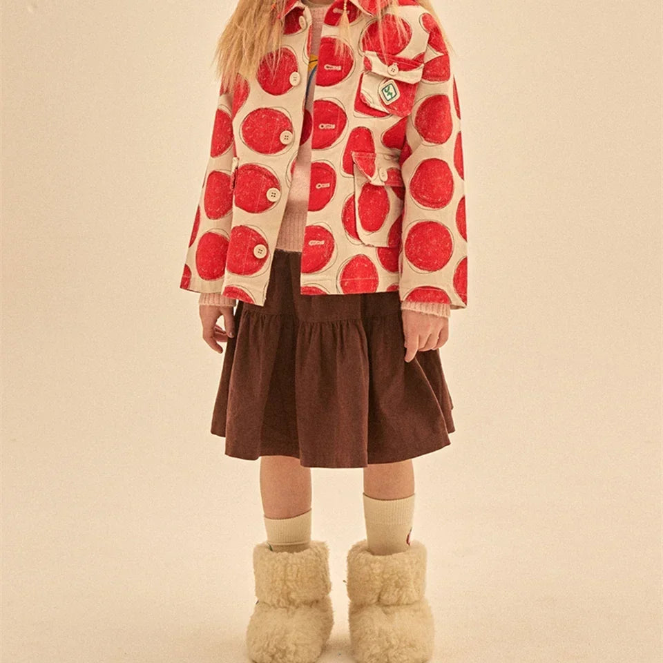 Winter Clothes Girl Tops And Skirts Suit Children Cherries Clothes Set Fashion Kid Pants Cotton Jacket Children Fashion Clothes