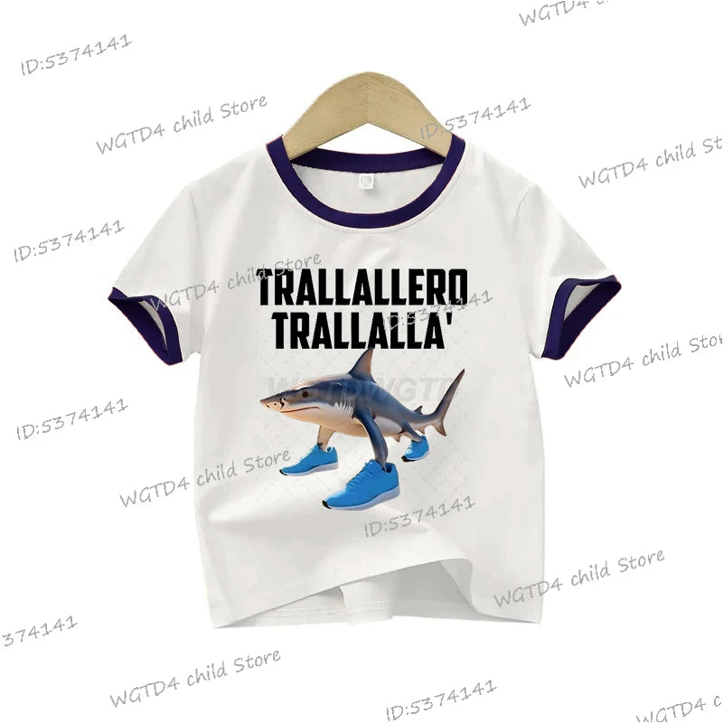 Children's Clothing Italian Brainrot Tralalero Tralala Printed T-shirt for Children Fashion Shark Lover Funny Meme Boys Clothes