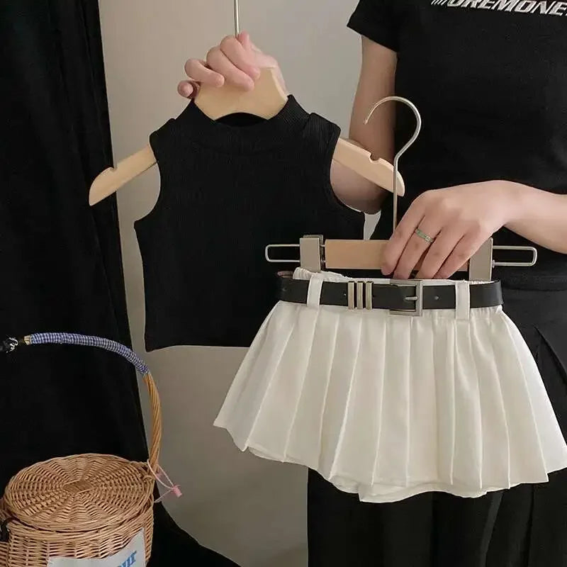 Childrens Clothing 2025 Summer New Girl's Fashion Tank Top Sweet Cool Fashion Skirt Set Baby Girl Sweet Simple Clothes