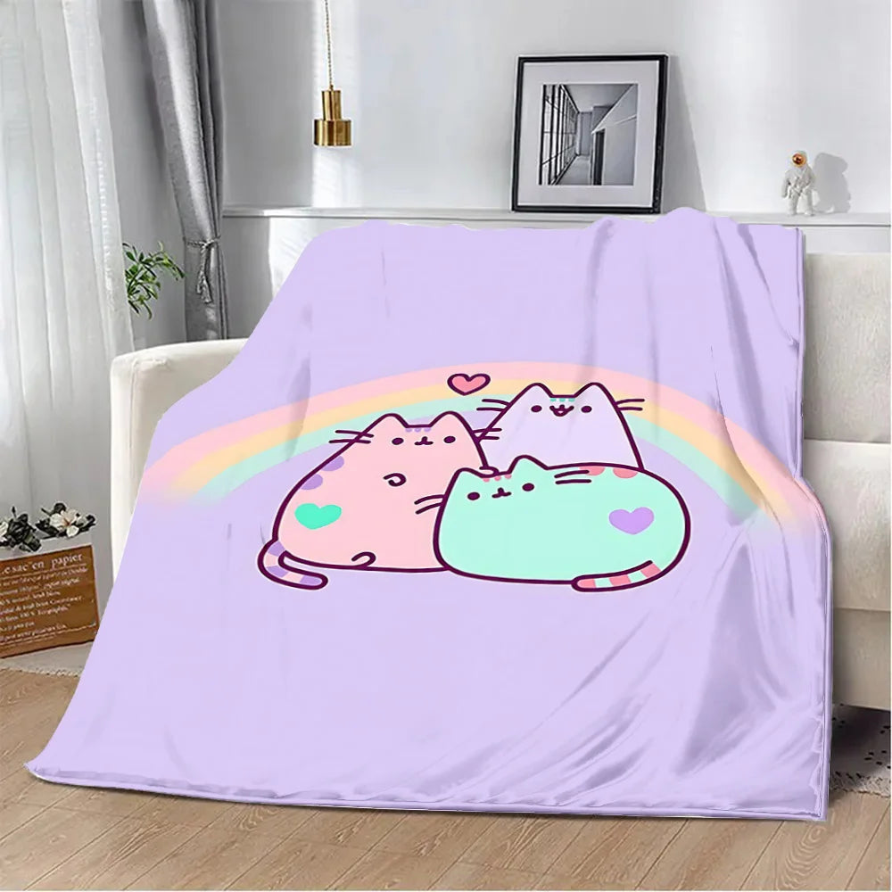 Cartoon Printed Blanket Picnic Blankets Cute Pusheens Cats Warm Blanket Soft and Comfortable Blanket Home Travel Birthday Gift