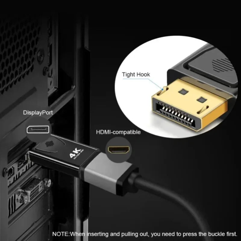 4K DisplayPort to HDMI-compatible Adapter Cable 1080P DP to HDMI-compatible Video Audio Converter For PC TV Laptop Projector
