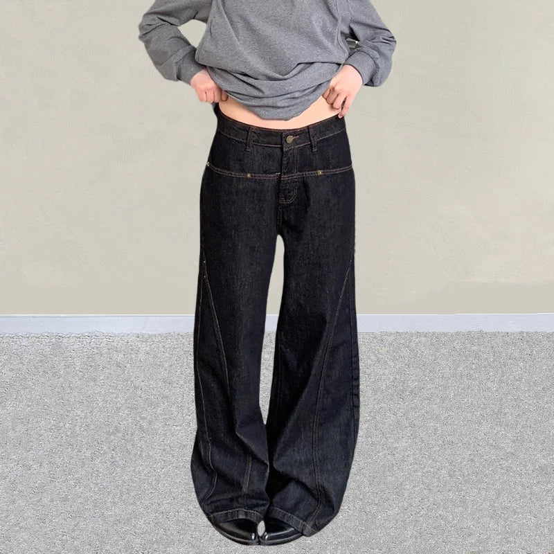 2025 Ropa Y2K Fashion Dark Blue Baggy Stacked Jeans Pants For Women Clothing Wide Leg Casual Lady Denim Trousers Pantalon Femme