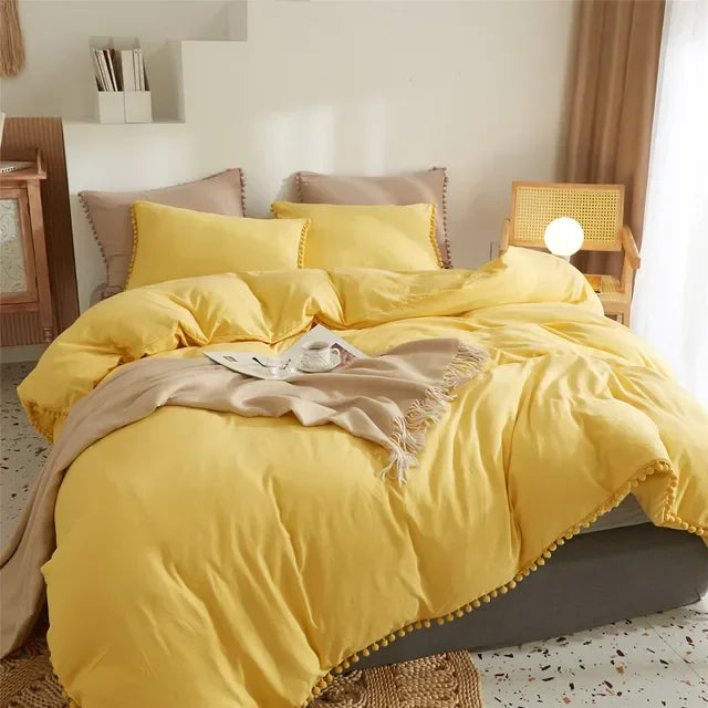 American Style Furball Tassel Duvet Cover Set Luxury King Queen Size Bedding Set Soft Twin Full Quilt Covers Sets NO Bed Sheet
