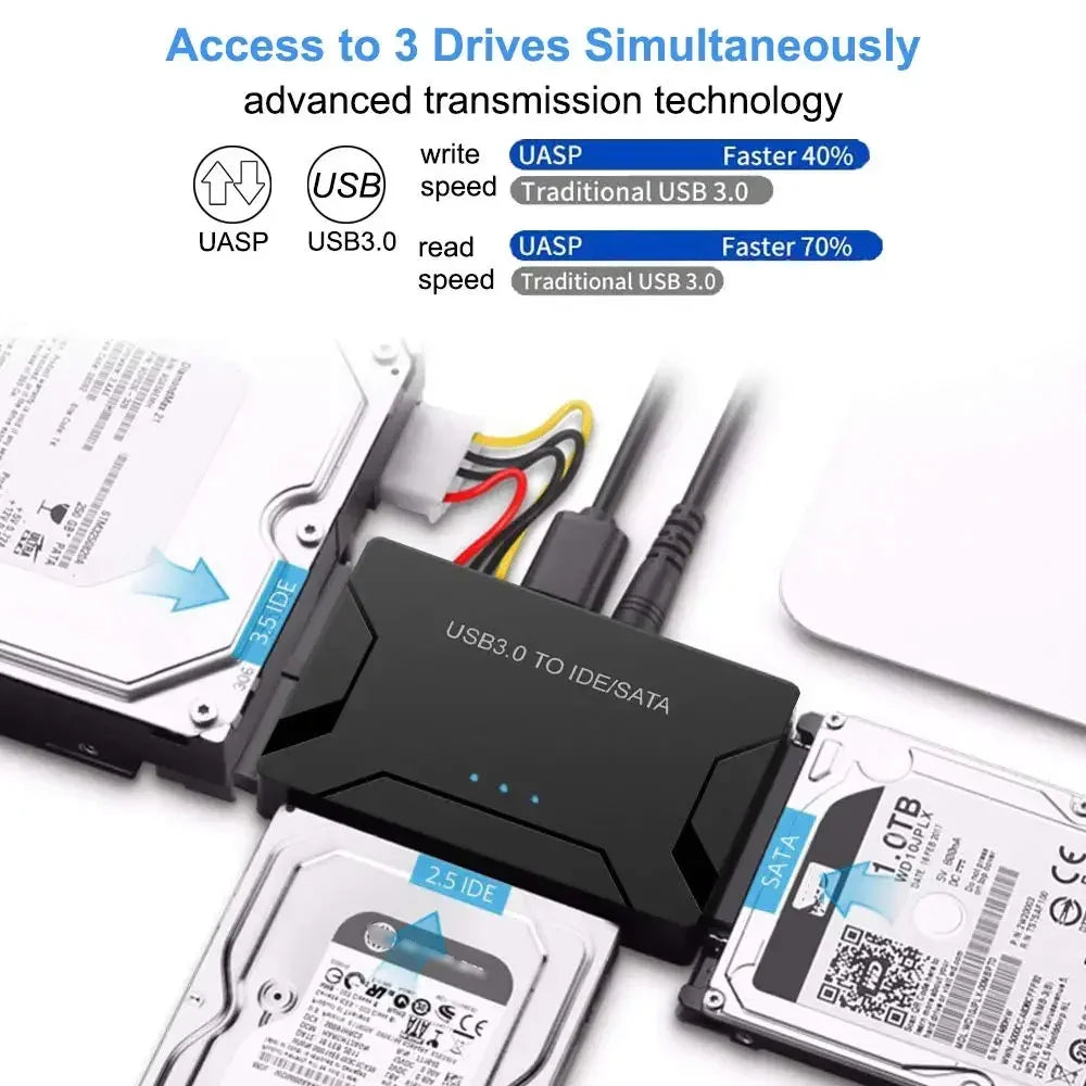 USB 3.2 3.0 to SATA IDE3.0 Converter 2.5/3.5 Inch SSD HDD Hard Drive External Adapter USB 3.0 to Sata III Cable for Laptop PC