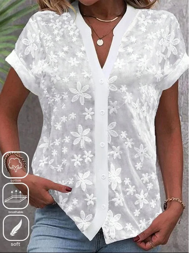Blusa Mujer Tendencia 2025 Women Casual Short Sleeved Tight Fitting Top, Light Colored Top, V-neck, White 2025 Blusas Para Mujer