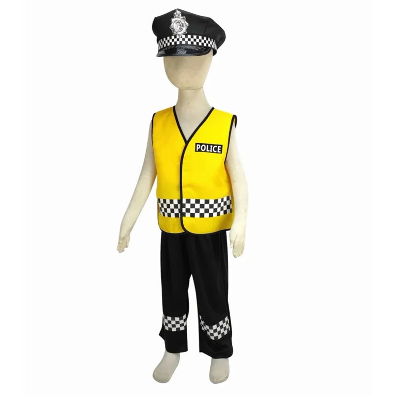 Childs Occupation police Costume Traffic police Vest & Cap Hat Costume Fancy Dress Outfit for 3-9years children