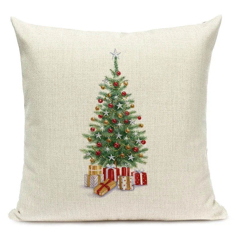 1pcs/SET Christmas Tree Pattern Linen Throw Pillow Case, Decorative Cushion Cover, Car, Home, Sofa Decor, Merry Christmas