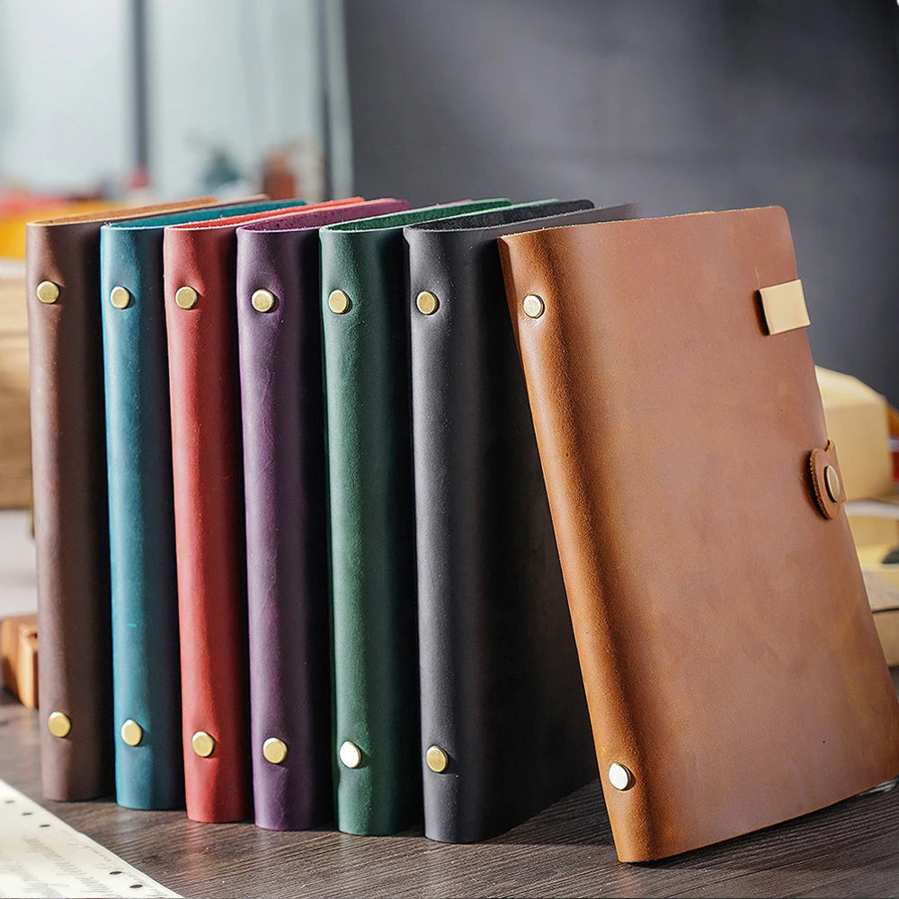 Retro Cowhide A5 Loose-leaf Notebook Handmade European-style 6-hole Notepad Crazy Horse Leather Book for Friend's Birthday Gift