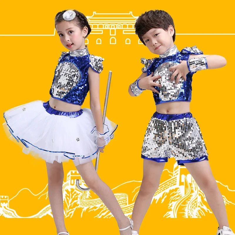 Show 2 Piece Set Children Costumes Summer Baby Girl Clothes Robe Fille Sequin Fashion Teen Boy Outfit Roupa Infantil Kids Suit