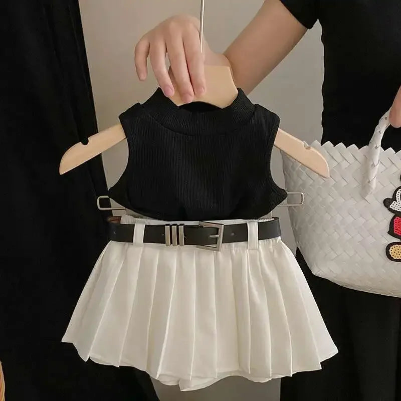 Childrens Clothing 2025 Summer New Girl's Fashion Tank Top Sweet Cool Fashion Skirt Set Baby Girl Sweet Simple Clothes