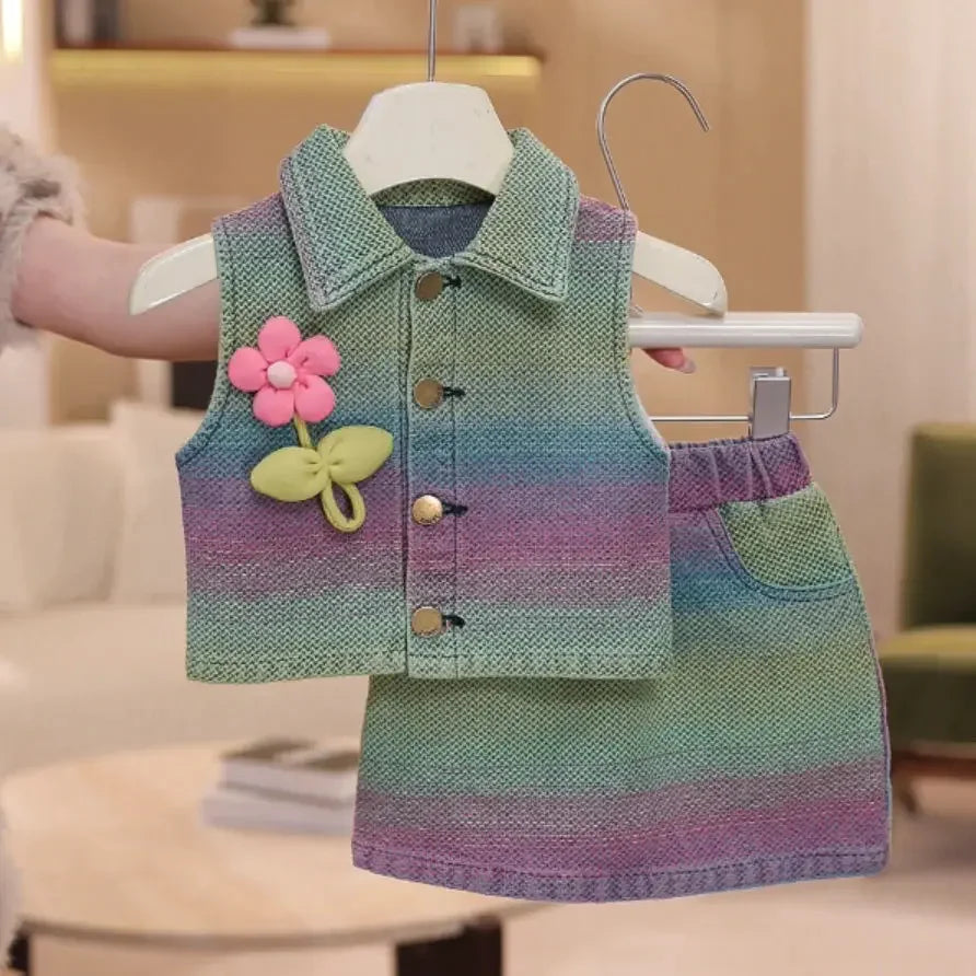 Children's Clothing Sets Blossom-Embroidered Corset Top + Prairie Denim Skirt Set Toddler Girl Clothes Baby Girl Outfit Set