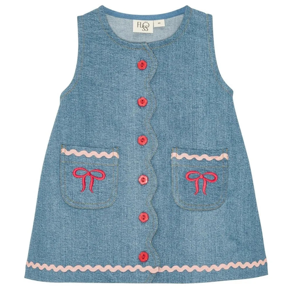 2025 New Kids Girls Clothes AW New Toddler FL Cute Bow Strawberry Printed Dresses Denim Vest Dress Jeans Children Clothing