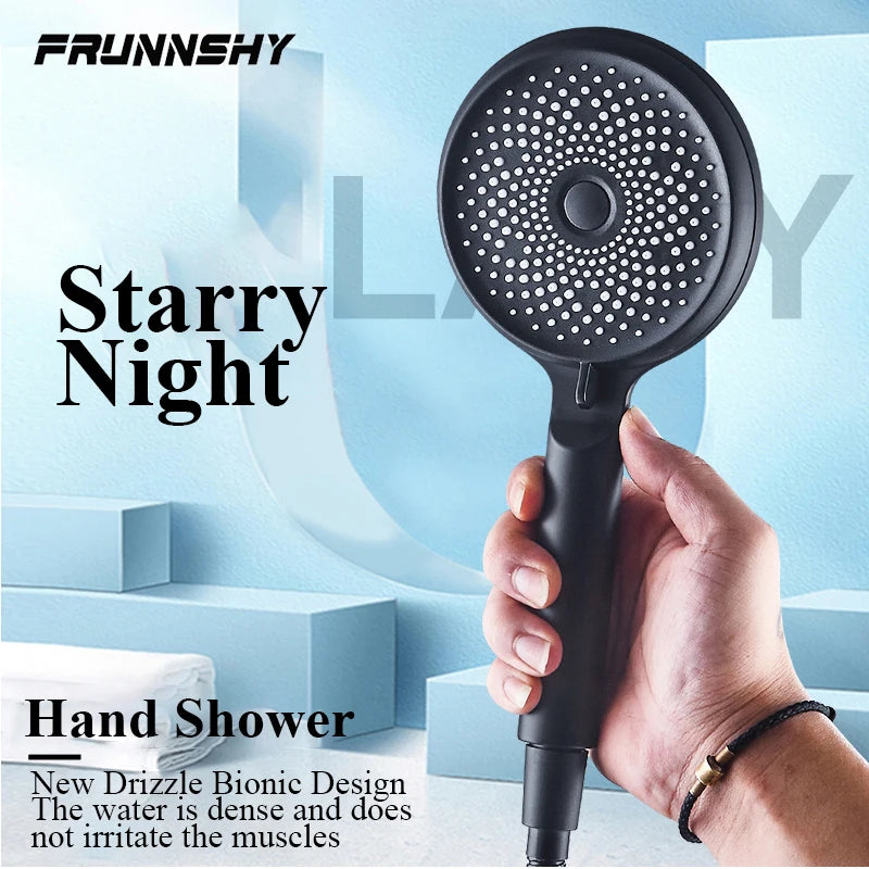 Shower Head 3 Mode Rainfall ABS Round High Pressure Turbo Spray Nozzle Adjustable Black Eco Shower Bathroom Accessories FR102